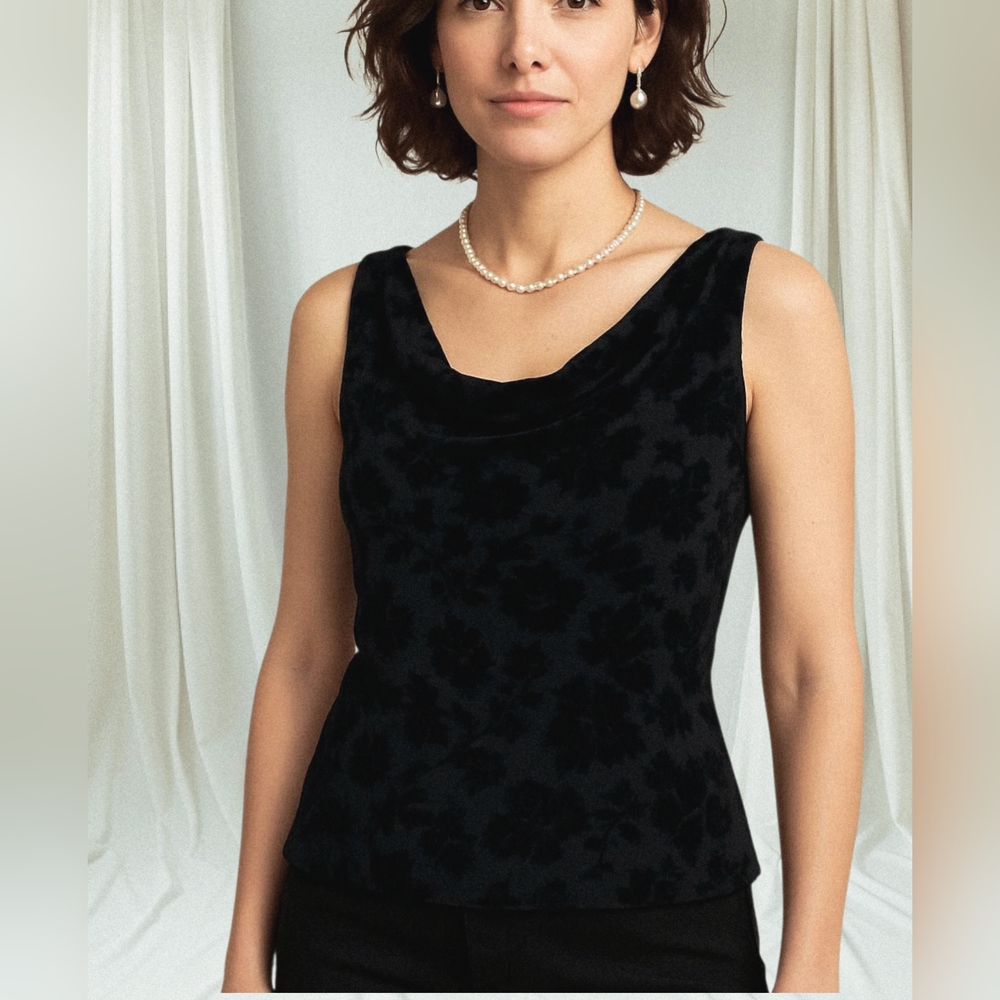 Vintage 90s Niki Livas Black Velvet Burnout Top Size 12